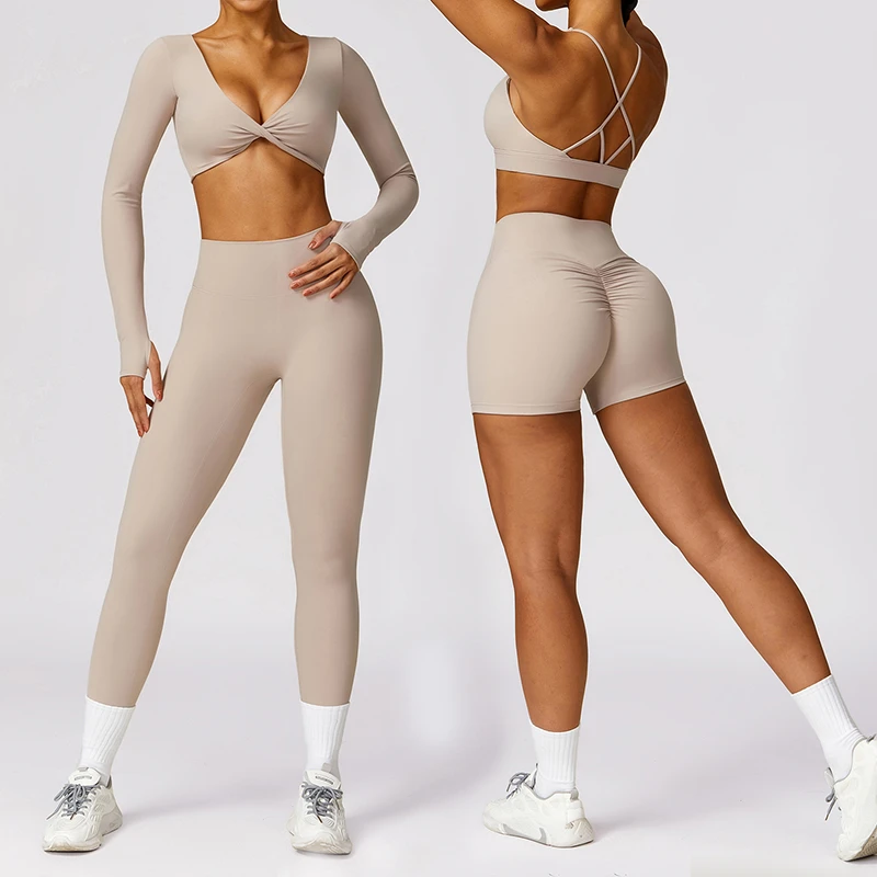High Quality Pilates Yoga Set Cross High Waist Breathable Fitness Activewear Women's Gym Workout Outfit
