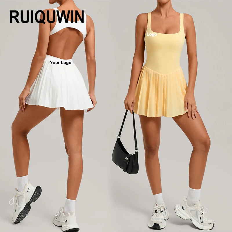 RUIQUWIN OEM 2026 Women's Sleeveless Tennis Dress With Built in Shorts High Waist Pleated Skirt Yoga Golf Dress