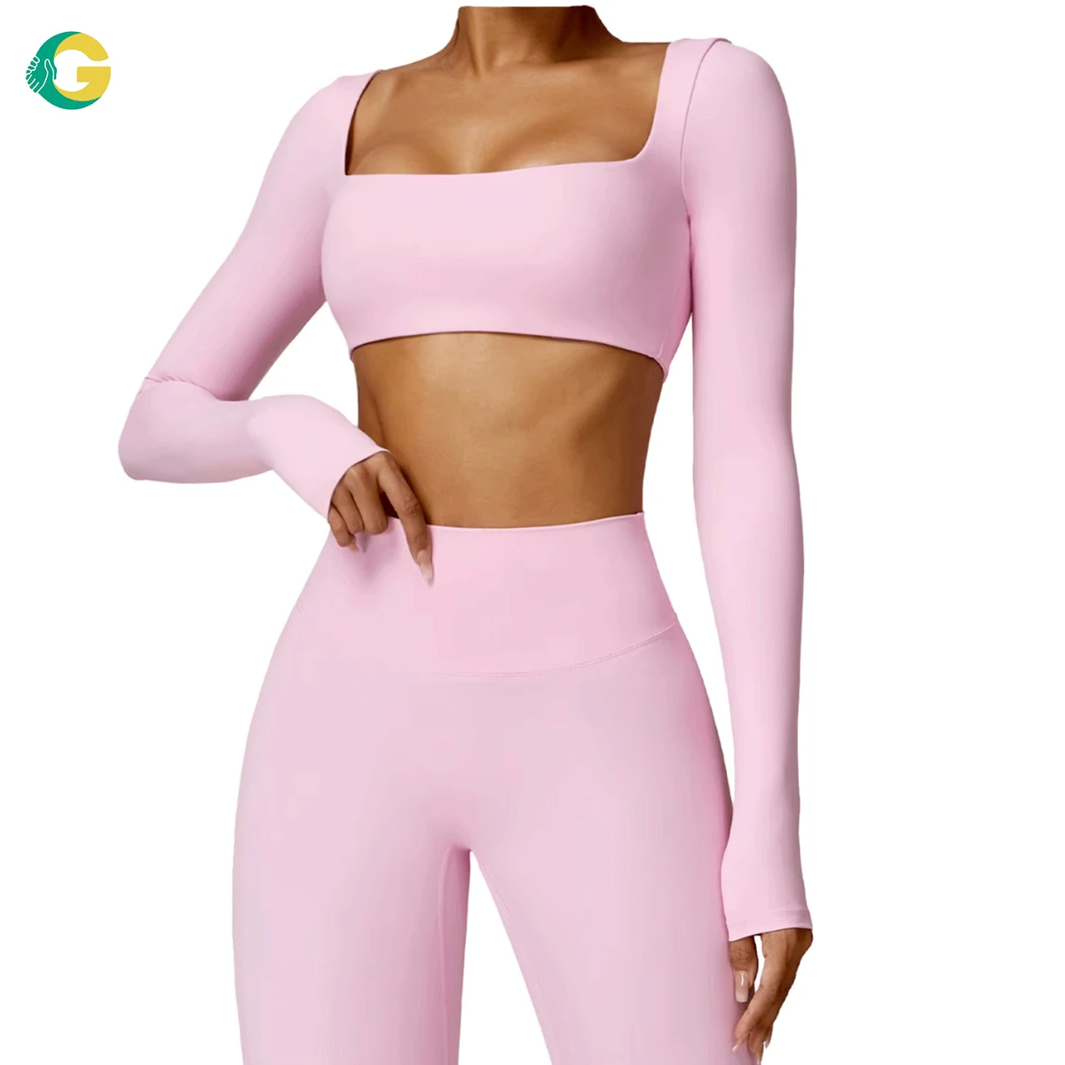 Brushed Square Neck Long Sleeve Tight Fitting Yoga Top Seamless Nylon Spandex Women Gym Fitness Workout Activewear Shirts Sports