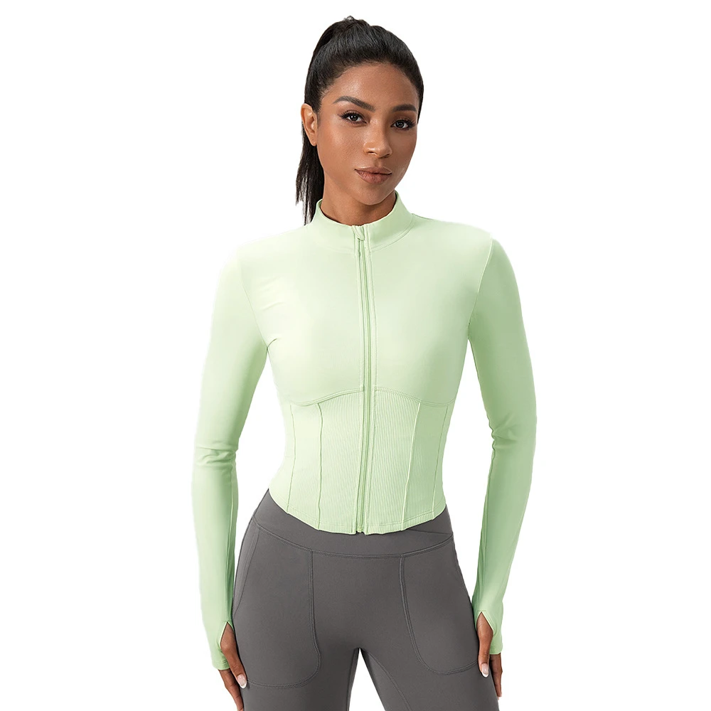 Women's Yoga Wear Long Sleeve Tight Zipper Coat Slimming Stand Collar Sports Top Quick-Drying Spandex/Nylon Solid Running Simple