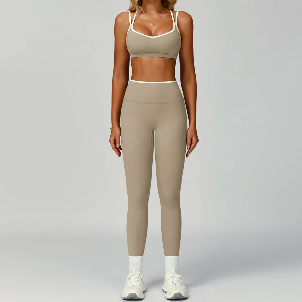 Women's Solid Color Sports Set 2-Piece Yoga Leggings Tight Breathable Spandex/Nylon Outdoor Fitness Bra and Pants XL