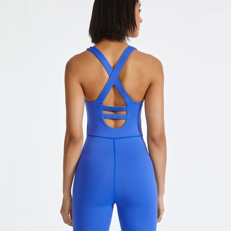 Women's New Style Sports Fitness Pants Jumpsuit Cross Elastic One-Piece with Beautiful Back and Chest Pad Yoga Clothes