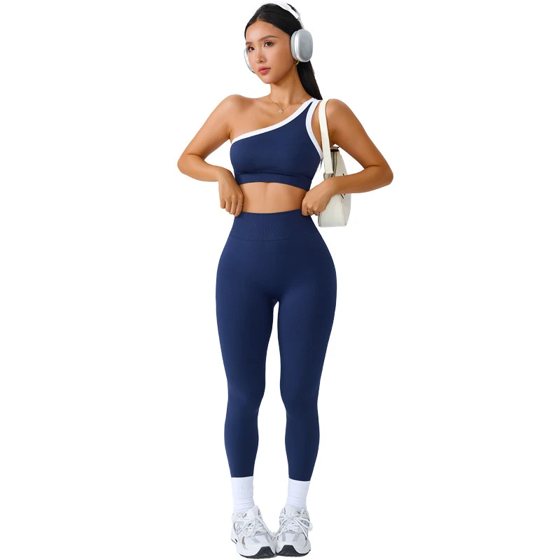 Cross-border Yoga Wear Sports Set Off-Shoulder Bra Back-Slimming Design High-Waist Butt-Lifting Pants Spandex Fitness Apparel