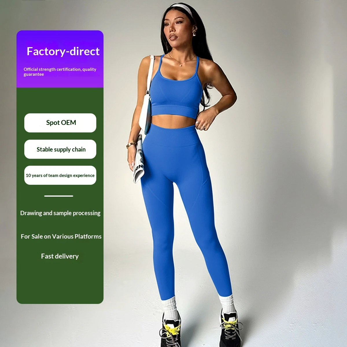 Cross-border European American Yoga Outfit Set Custom Seamless Solid Beauty-back Bra Peach-hip Long Pants Two-piece Sports