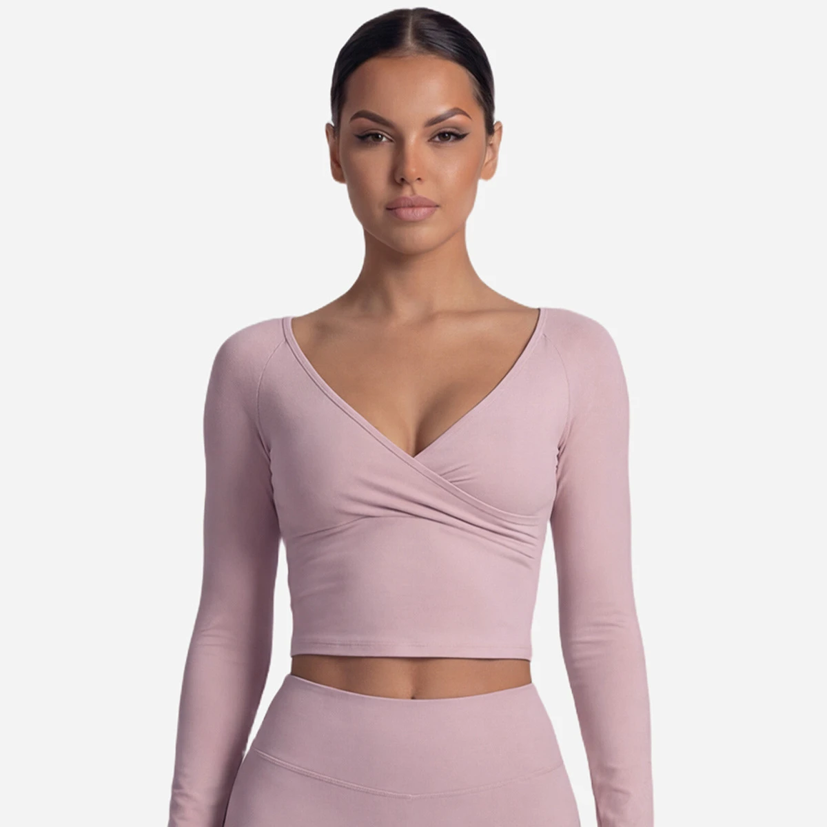 2026 New Long-sleeved Yoga Wear for Women Short Cross-V-neck Sporty Long-sleeved Ballet-style High-end Yoga Top