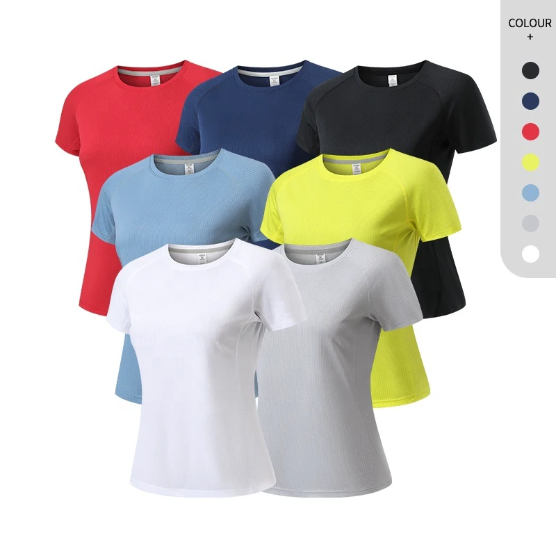 Logo Printing Women Workout Short Sleeve Yoga Shirts Round Neck Tops