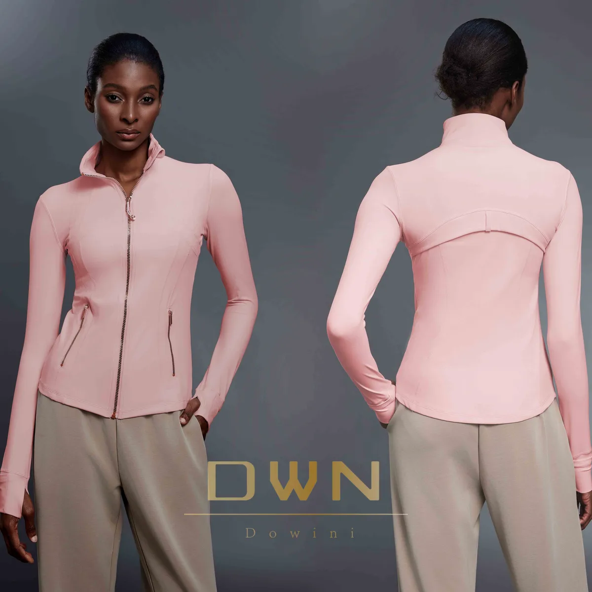 Autumn Winter Slim Fit Stand-up Zipper Yoga Jacket for Women Lightweight Waist Cinching Cardigan Top for Running Fitness Sports