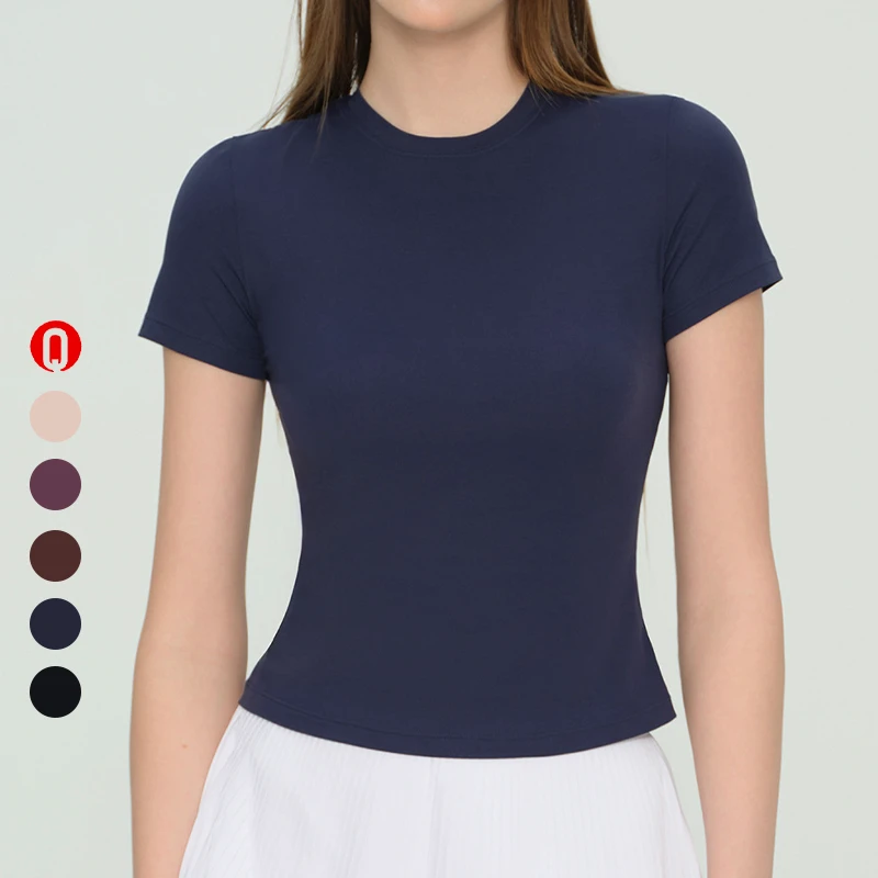 New Women Slimming Outdoor Sports Short-sleeved Gym Workout Top Breathable Fitness Wear Round Neck Fashion Yoga T-shirt