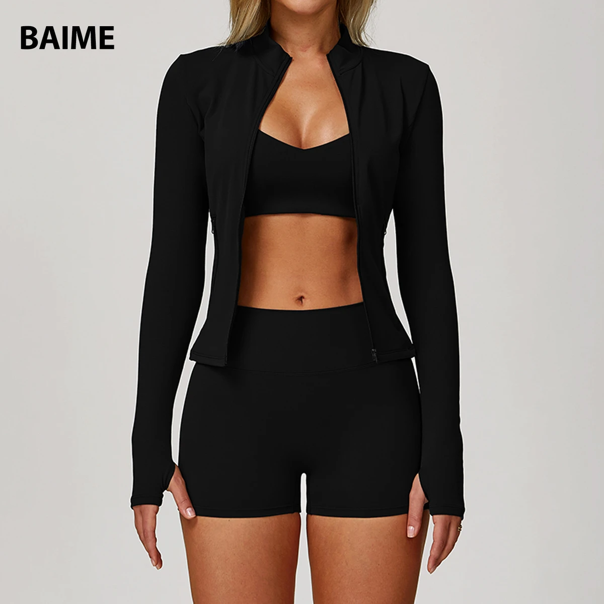 Quick Dry 3 Piece Yoga Fitness Women Jacket Short Set Sun protection Fitness Workout Sets Yoga Clothes for Women