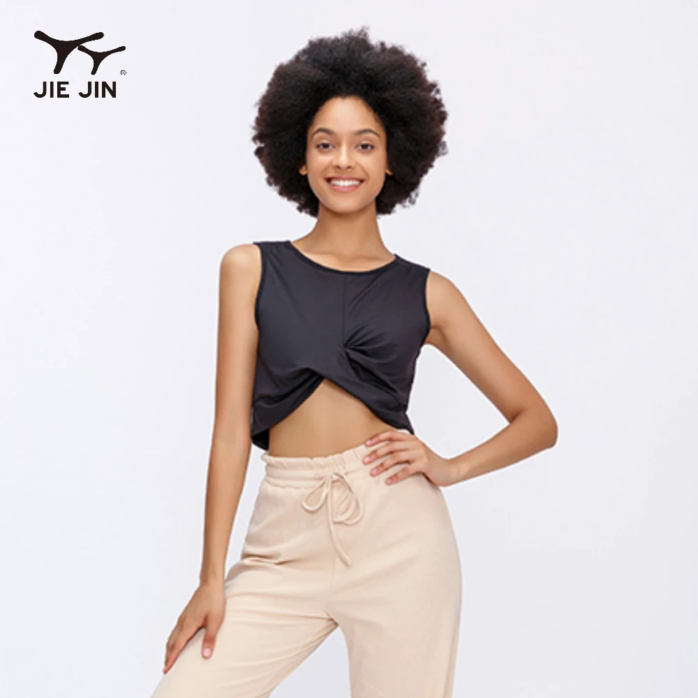 JIEJIN Custom Private Label Casual Athletic Yoga Wear Crop Top Yoga Wear Sleeveless Gym T Shirts for Women