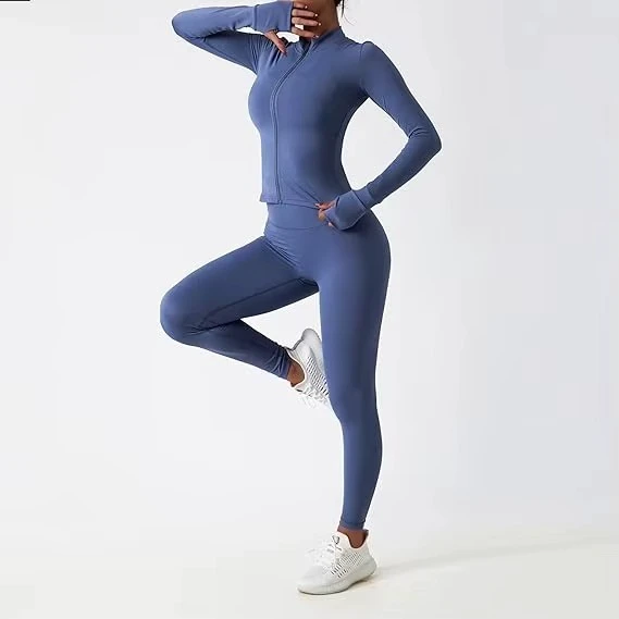 Latest Design Seamless Long Sleeve High Waist Spandex Women Gym Jacket Yoga Set for Workout Fitness