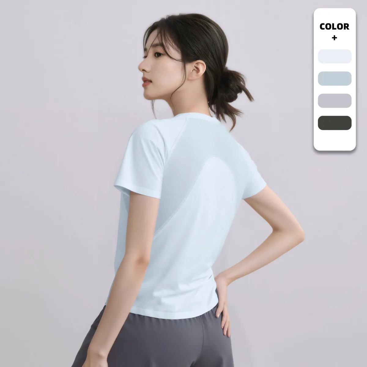 Spliced Mesh Polyester Quick-Drying Sportswear Womens Slimming Yoga Suit Short-Sleeve T-Shirt Running Apparel Training