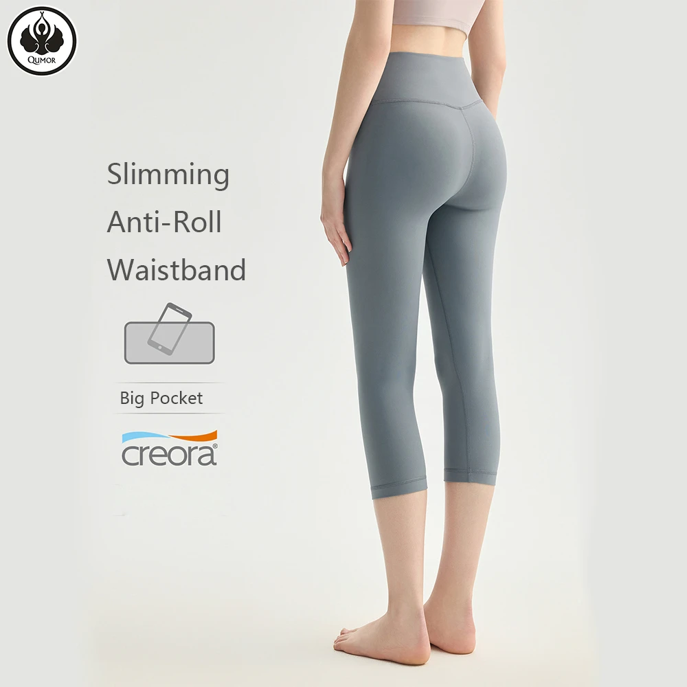 QUMOR Women's High Waist Seamless Yoga Leggings Workout Sports Pants Fitness No Show Four Way Stretch Full Length Solid OEM