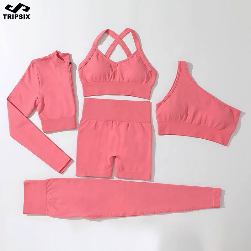 5PCS Seamless Gym Clothing Yoga Outfit Pants Sports Suit Women Customized Logo Printing Workout Gym Fitness Sets