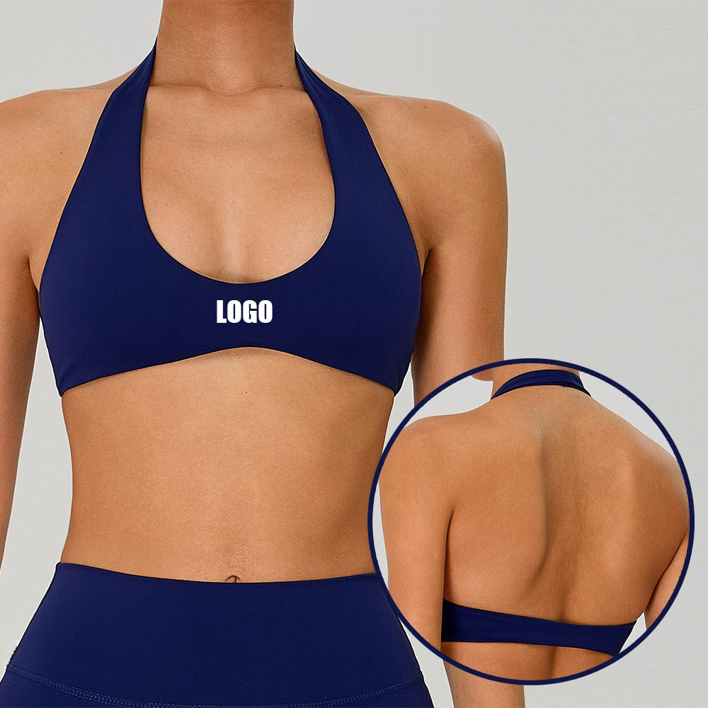 Custom Women's Breathable Sports Bra Workout Running Gym Fitness Backless Halter Crop Tops Yoga Bra