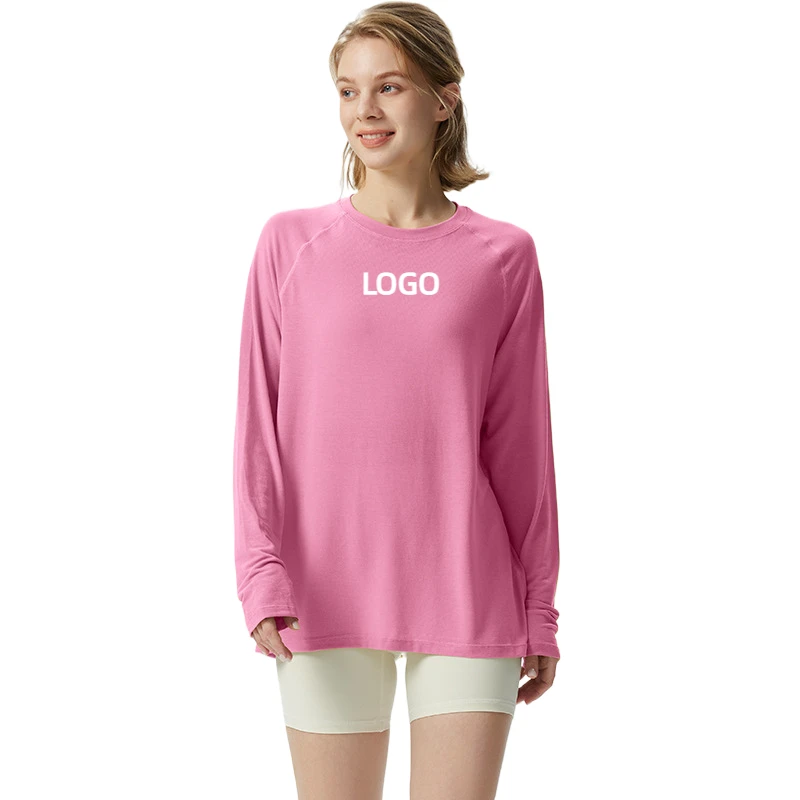 Custom Loose Spandex Dry Fit Basic Super Soft Breathable Front Sports Yoga Top Long Sleeve Gym t Shirt for Women