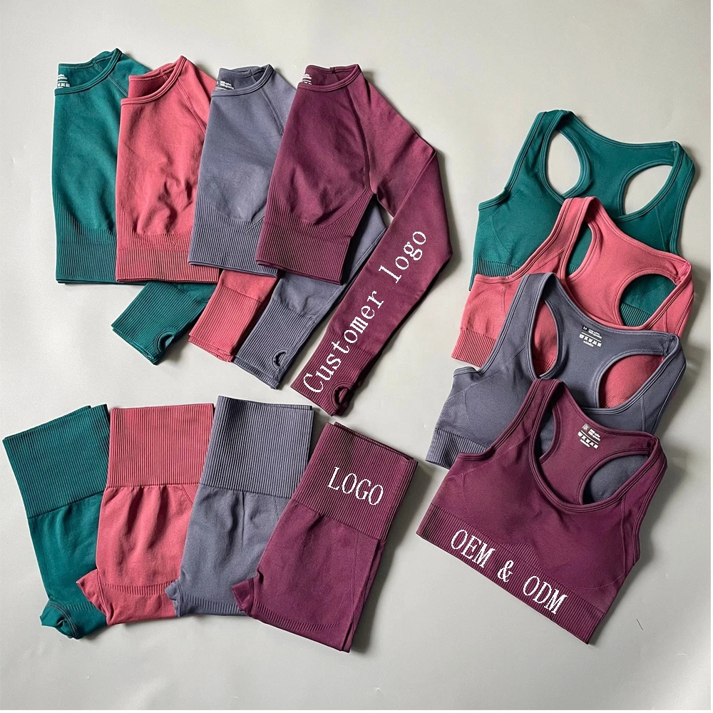 Seamless Activewear & Sportswear Three Piece Long Sleeve Yoga Gym Set Women Active Seamless Sport Suit
