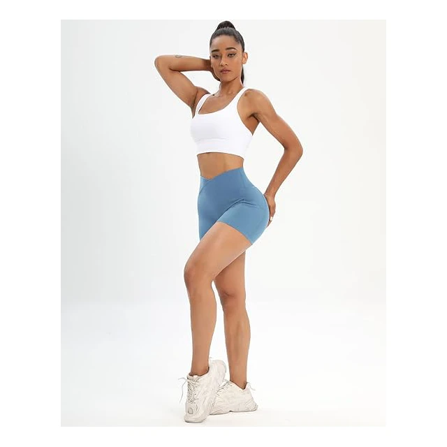 Cross Waist Active Gym Spandex Stretchy Yoga Compression with Side Pockets yoga short for women high demanded