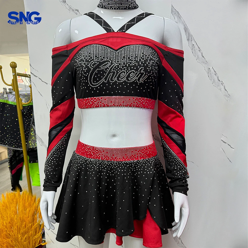 Sublimated Custom Cheerleading Uniform Rhinestone Spandex Youth Cheerleader Outfit Printed Competition Wear for All Size
