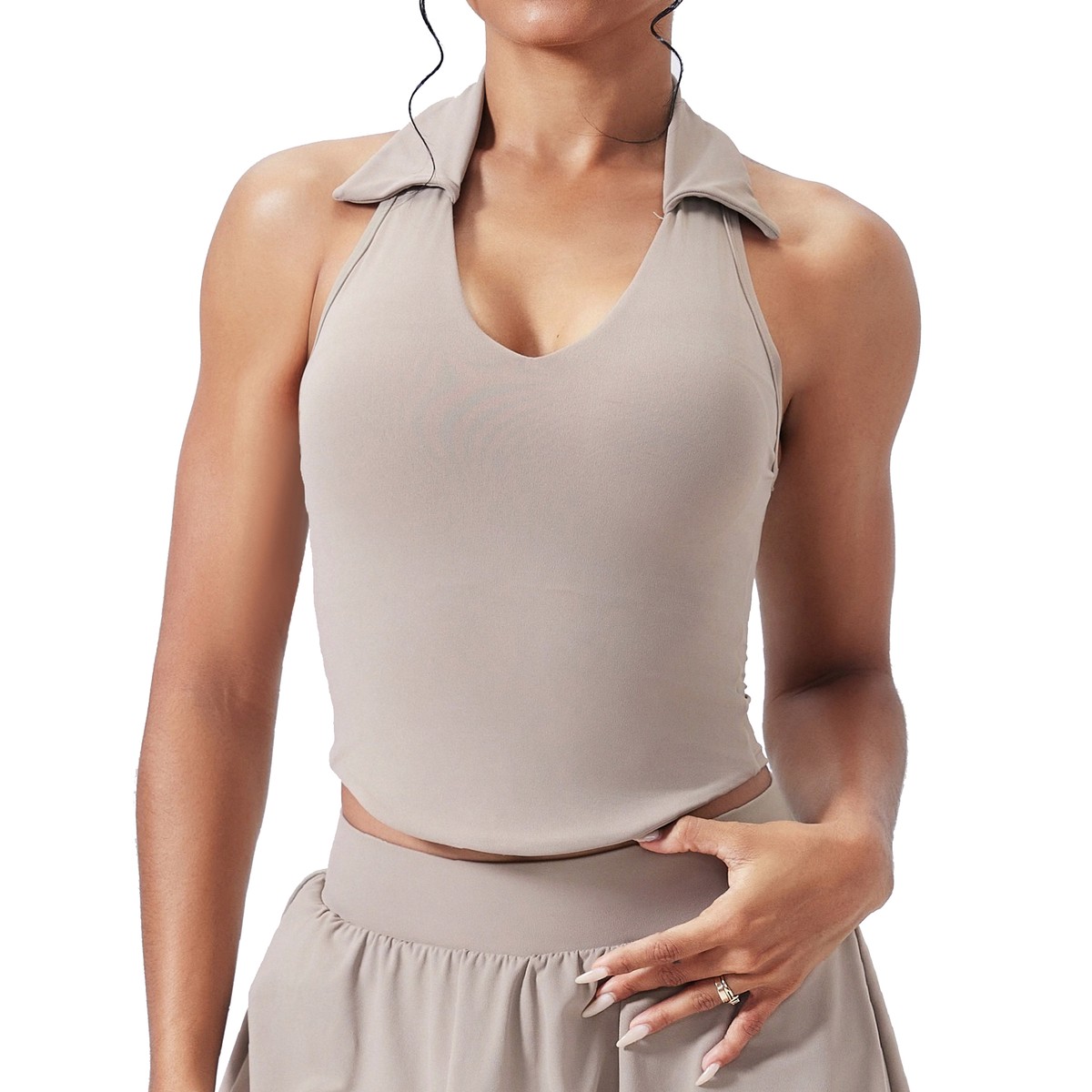 Breathable Turn-Down Collar Sports Bra Seamless Yoga Top for Running, Gym & Outdoor Fitness
