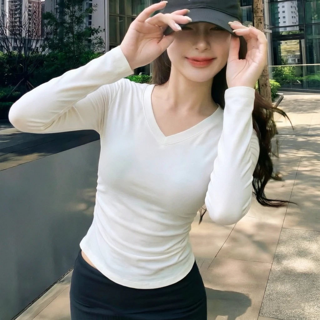 Custom Logo Women's T-shirt Long Sleeve V Neck Yoga Sportswear Top Solid Slim Fit Gym Fitness Running Workout Clothing