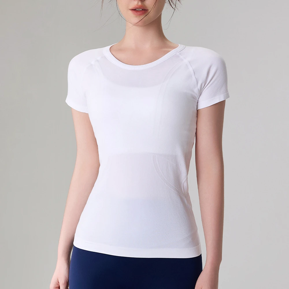 Women's Best Seller Seamless Crew Neck Crop T Shirt Outfit Gym Yoga Sports Workout Fitness Activewear Short Sleeves T-Shirts