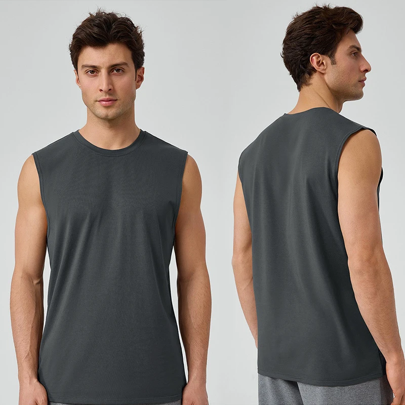 Roregal Men's Modal Cool Breathable Loose Yoga Exercise Sleeveless Fitness Top Activewear Plain Black Fitness Gym Tank Tops