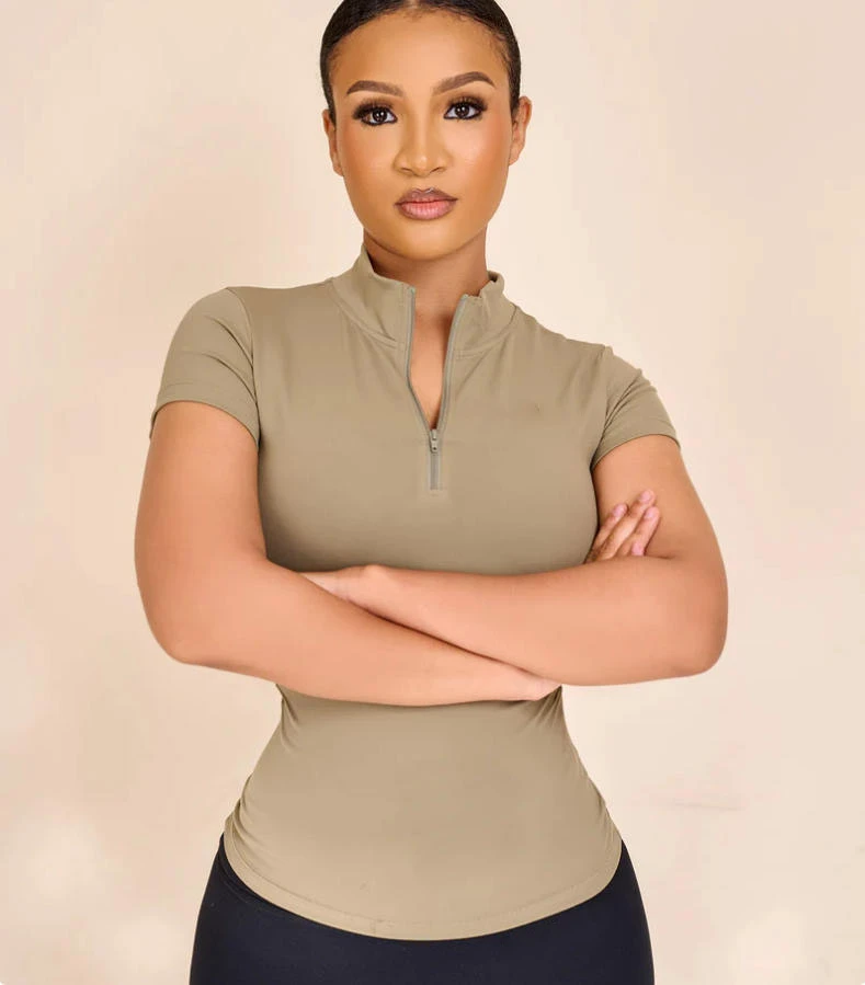 New Style Lightweight Yoga Gym Top Solid Quick-Drying Running Sports T-shirt Half Zipper Short Sleeve Fitness Yoga Top for Woman