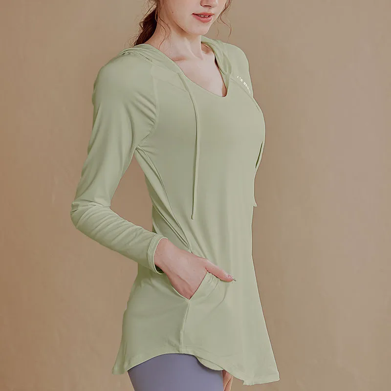 Spring Summer Fashionable Crew Neck Cut-Out Hooded Sports Top Women Polyester/Nylon New Quick-Drying Loose Slim-Fitting Yoga