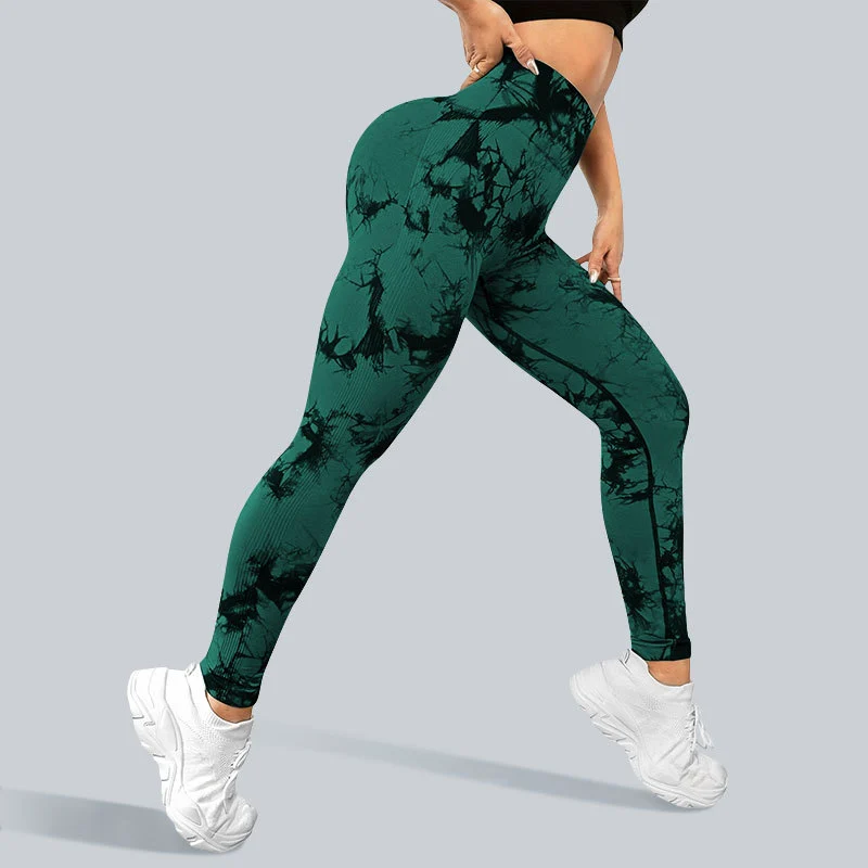 Color Block Printed High Waist Elastic Sports Yoga Pants Tummy Control Hip Lift Workout Tights for Woman