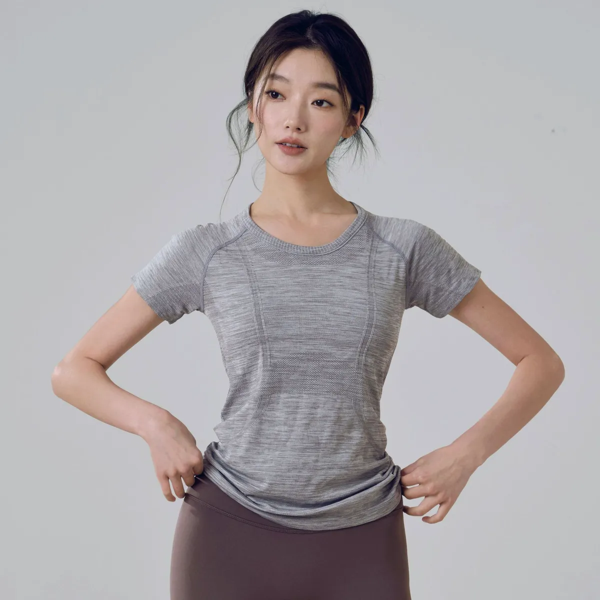 Summer Yoga Nine Quarter Sleeve Tight Stretch for Breathable Pilates Running Quick-drying Solid Sports Top