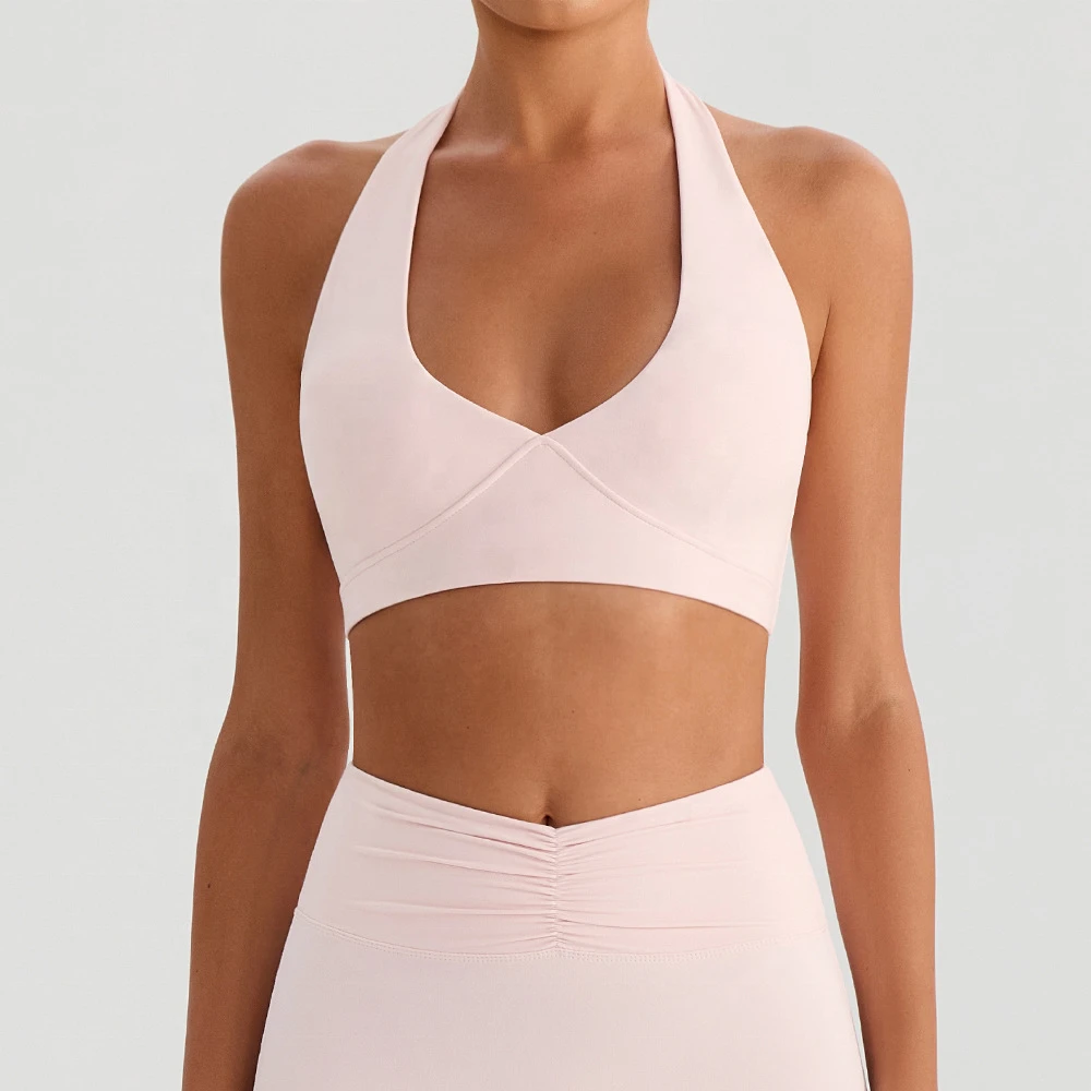 Custom Women's V Neck High Impact Padded Running Black Spandex Sports Bra