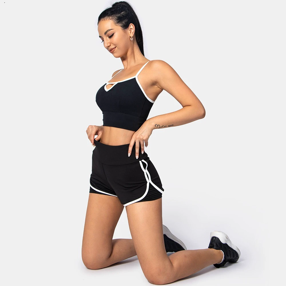 Women's Summer Yoga Set-Breathable Cross-Back Bra and Waist Shorts Girls' Tracksuit for Fitness Biking