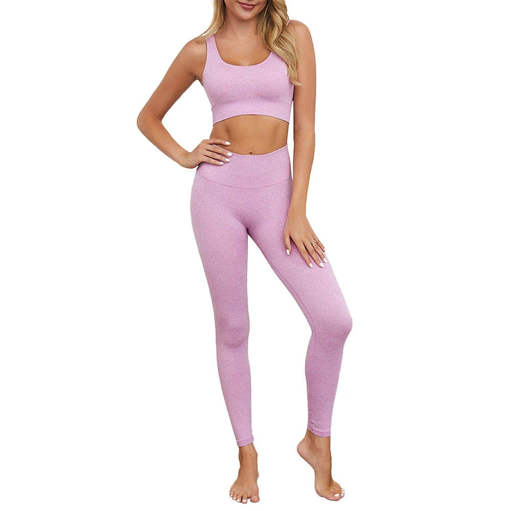 Breathable High Quality Solid Yoga Set With Sports Leggings And Bra Sleeveless Active Workout Sportswear For Women