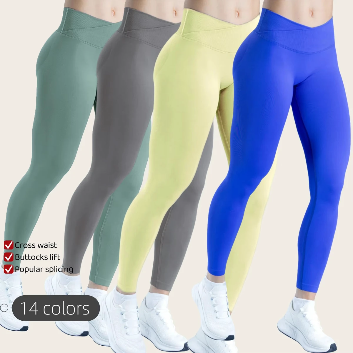 Women Solid 3D Stitch Cross-Waist Low-Rise Plus Size Leggings Tummy Control Pleated Yoga Pants Butt-Lifting Four-Way Stretch