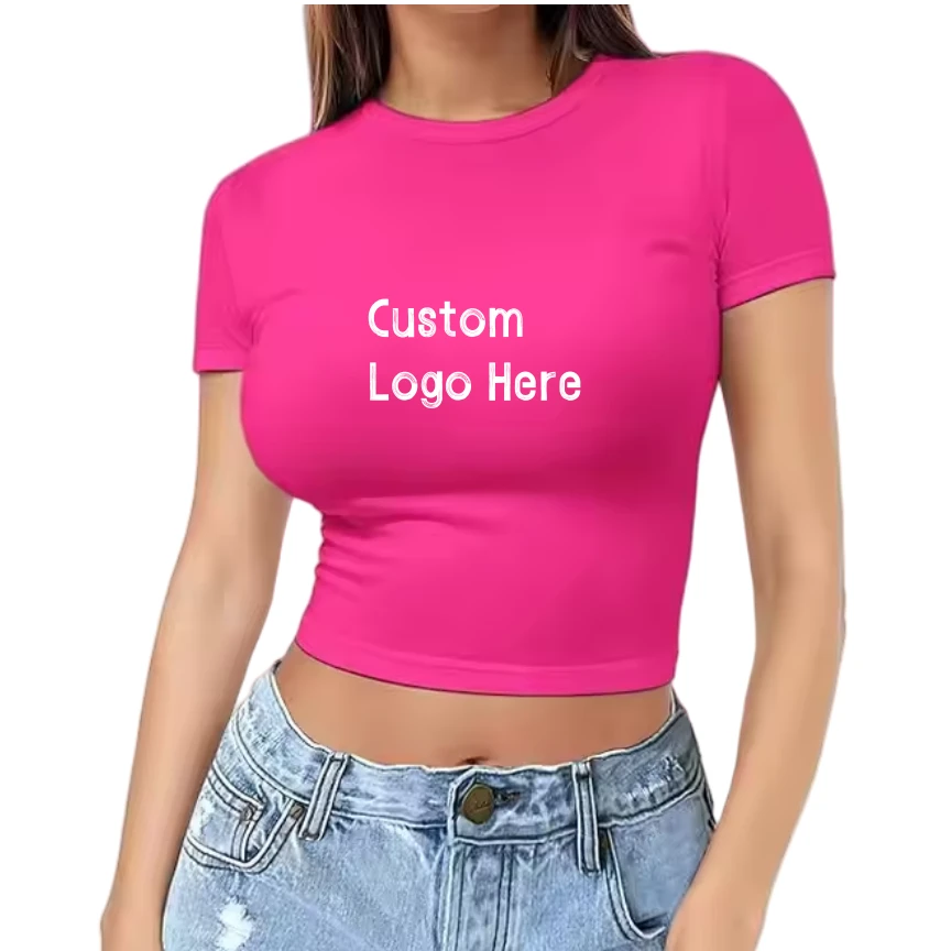 Y2k Style Women's Cotton Silk Crop Top Short Sleeve Slim Fit White Round Neck T Shirt Printed Women's Cropped Tshirt Baby Tees