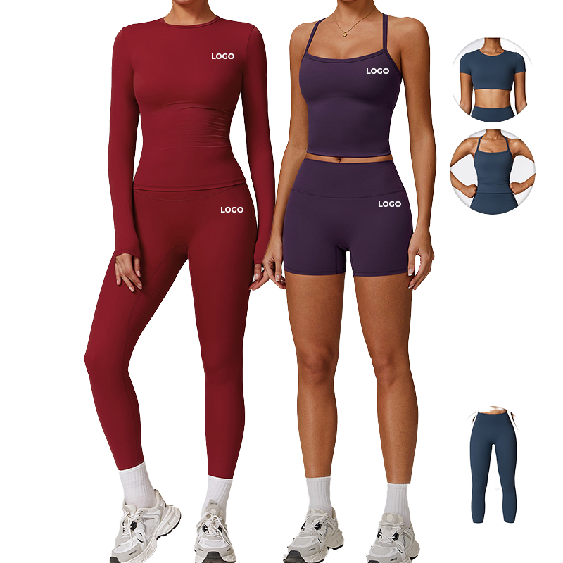 5 Piece Workout Sets for Women Butt Lifting Leggings With High Support Sports Bra Gym Shorts Exercise Athletic Outfits Set