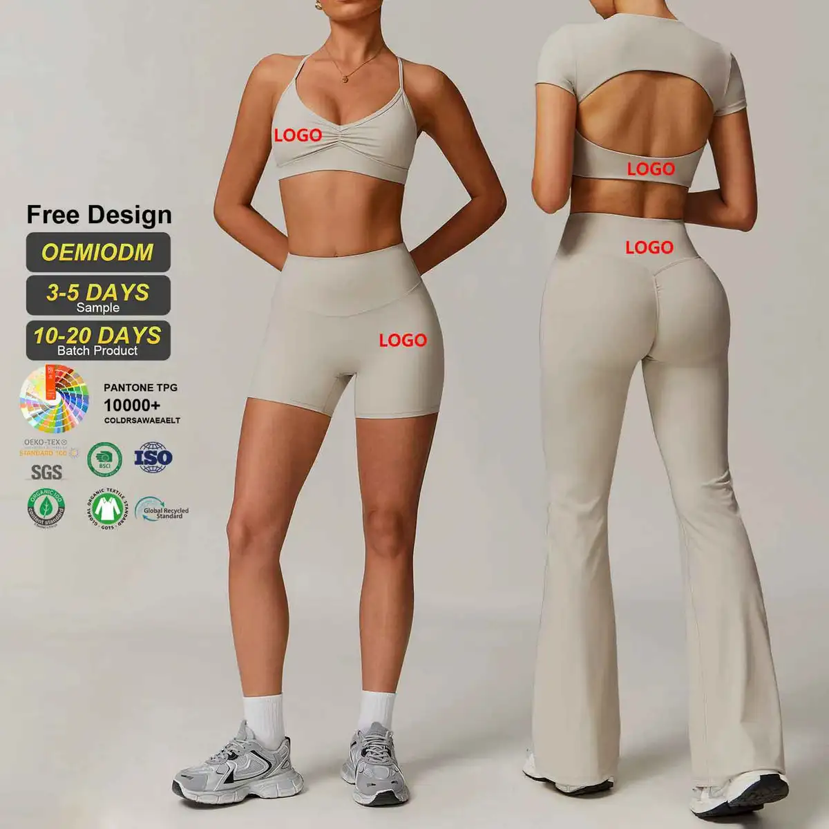 Custom New High Elastic Gym Wear Women High Waisted Yoga Set 5 Pieces Workout Set High Support Fitness Clothes Sets Woman