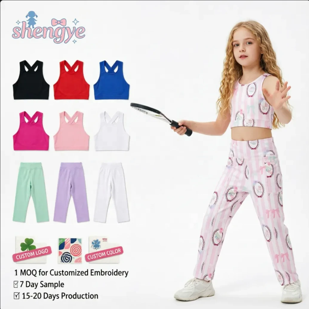 DH New Fashion Children Sportswear Sleeveless Yoga Top and Tight Legging Pants Set Nylon Children Activewear Set