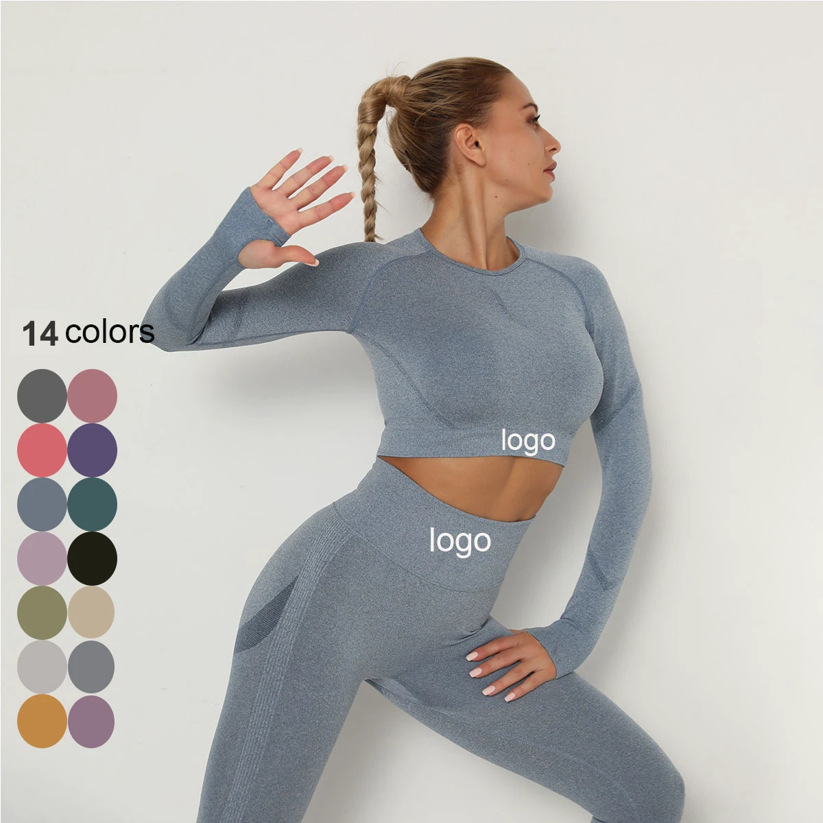 Seamless 14-Color Women's Skinny Fit Workout Activewear Long Sleeves Yoga Top Spandex/Nylon Breathable Anti-Bacterial