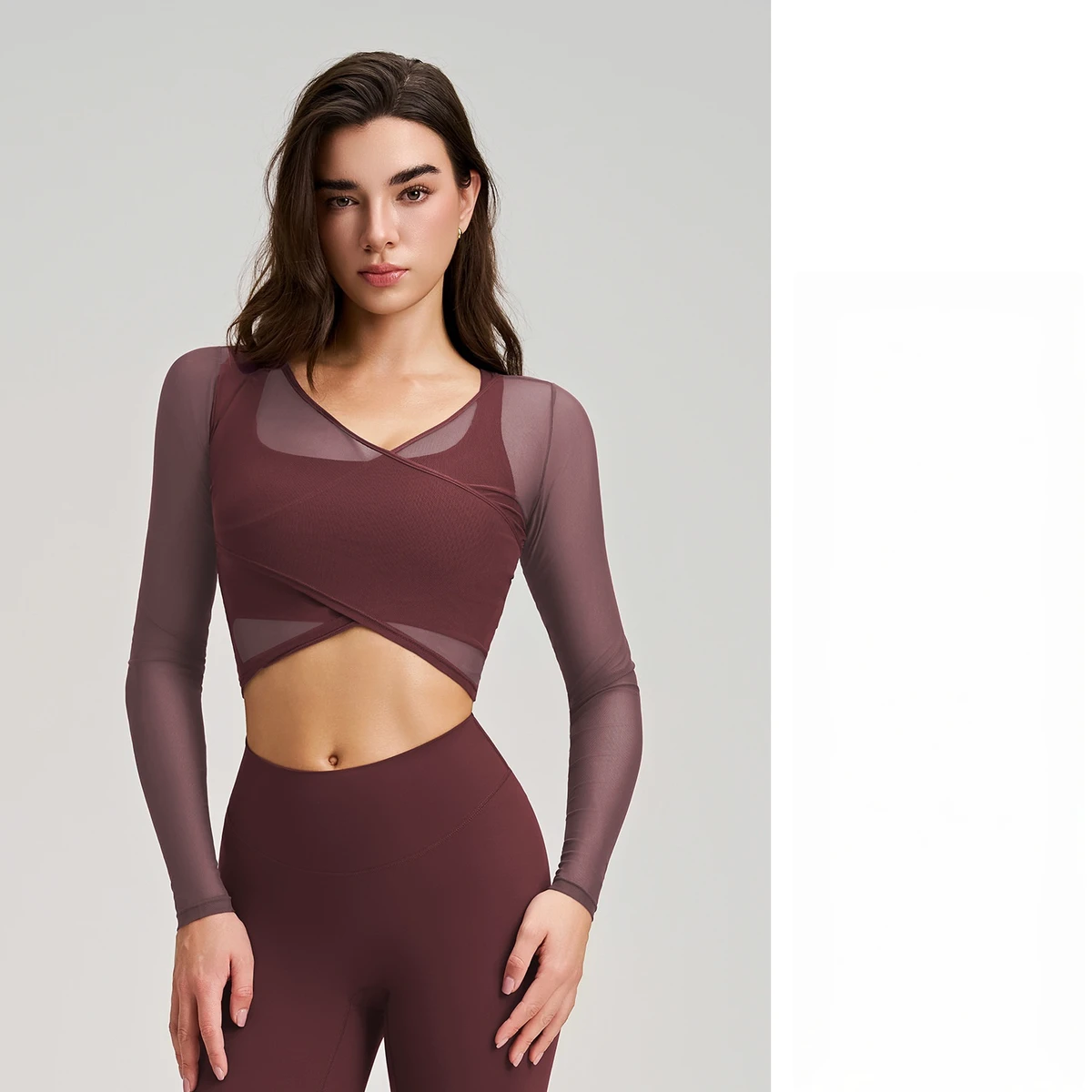 Custom LOGO New BreathableYoga Top Four-Way Stretch V-neck Yoga Fitness Sports Top Tight-fitting Women's Long Sleeve Top
