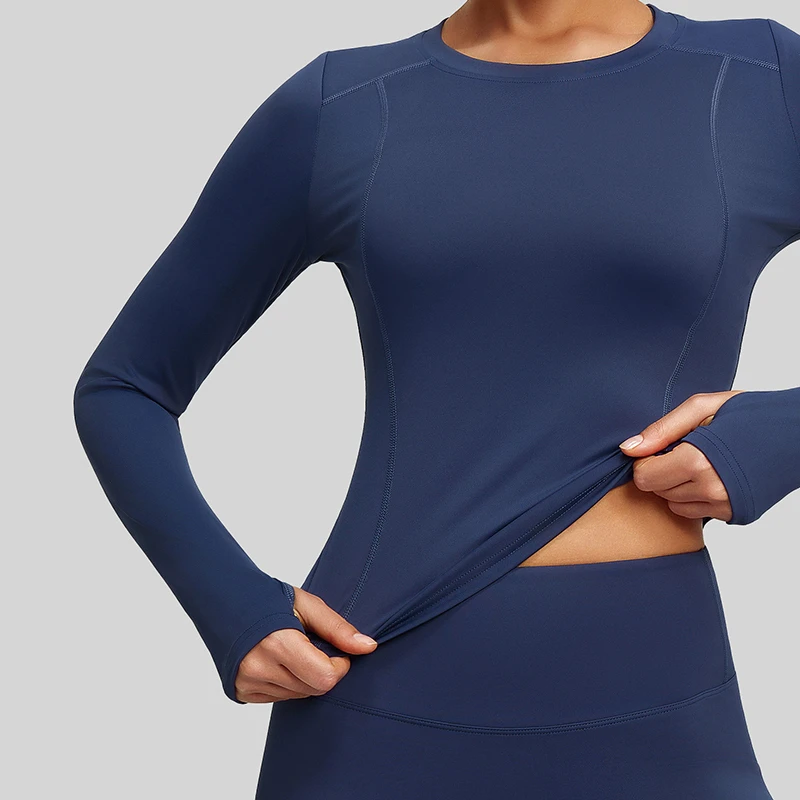 Seamless Long-Sleeved Yoga Sports Top Quick-Drying Gym Tight Elastic Spandex Four-Way Stretch Breathable Eco-Friendly