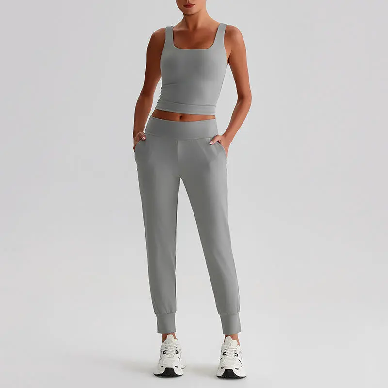 Premium Quality Eco-Friendly Women Yoga 2-Piece Set Lightweight Elastic Closure Solid Print Front Logo Mid Waist Gym Outfit