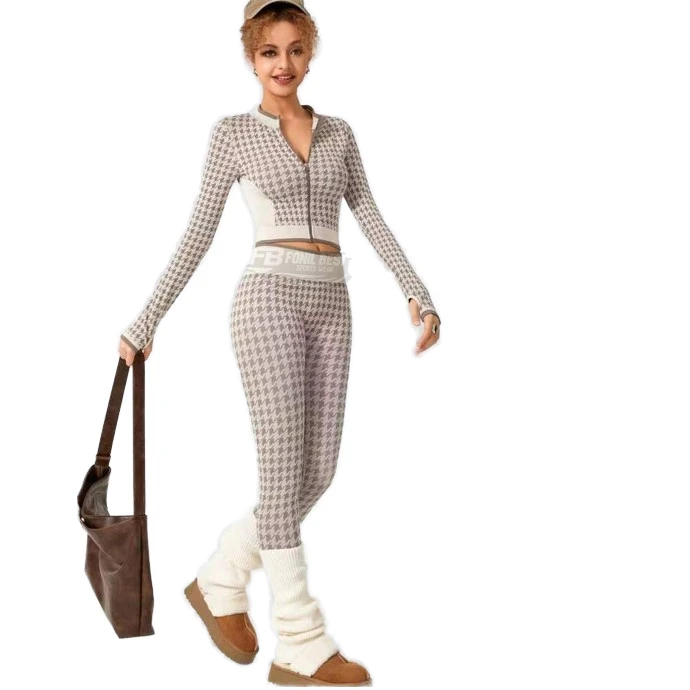 Women's High Elastic Waist Breathable Seamless Ribbed Solid Sleeveless Gym Jacket Top Yoga Leggings 2 Piece Set Custom High