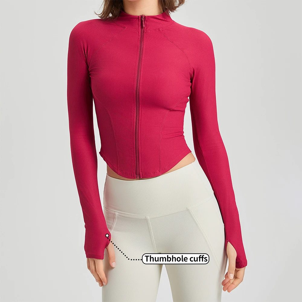 Women Stand CollarShaping Sports Tops Zip Slim Body High Stretchy Thumb Hole Soft Long Sleeve Workout Yoga Jacket
