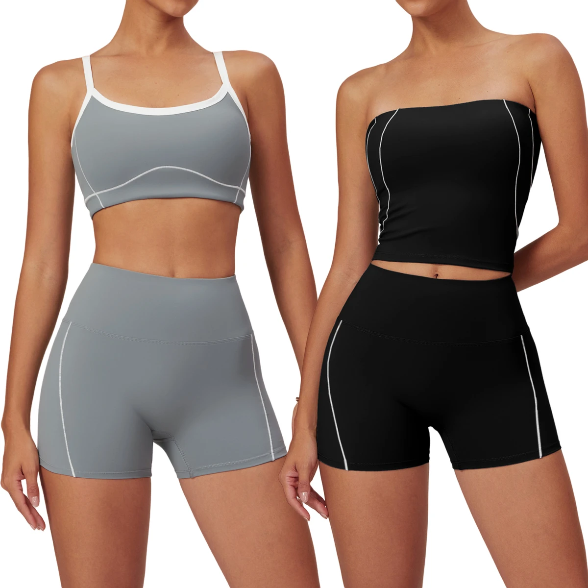 Women's Naked-Feel Tight-Fit Yoga Top Sexy Back and High-Waisted Tummy Control Outdoor Running Shorts Set