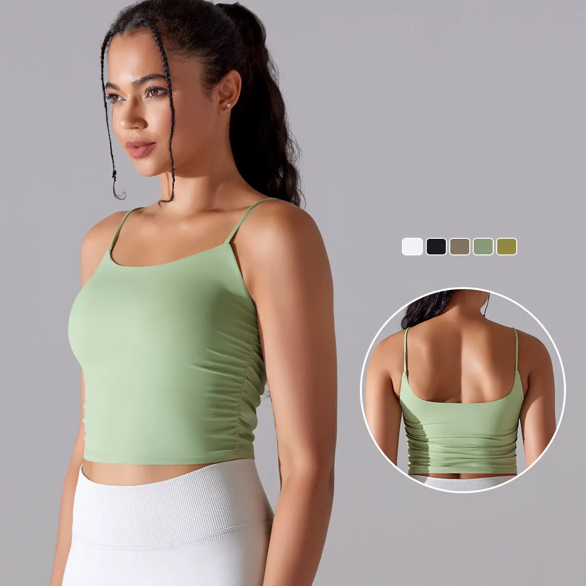 Simple Soild Color Buttery Soft Yoga Crop Top Padded Workout Training Gym Fitness Sleeveless Sports Vest