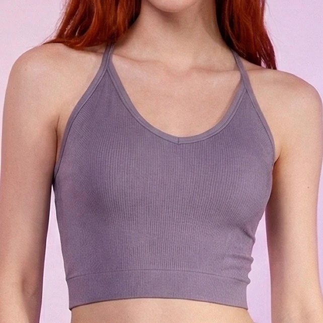 Custom Seamless Ribbed Breathable Quick Dry Tank Top Women High for V Neck Yoga Crop Top Gym Wear Fitness Activewear