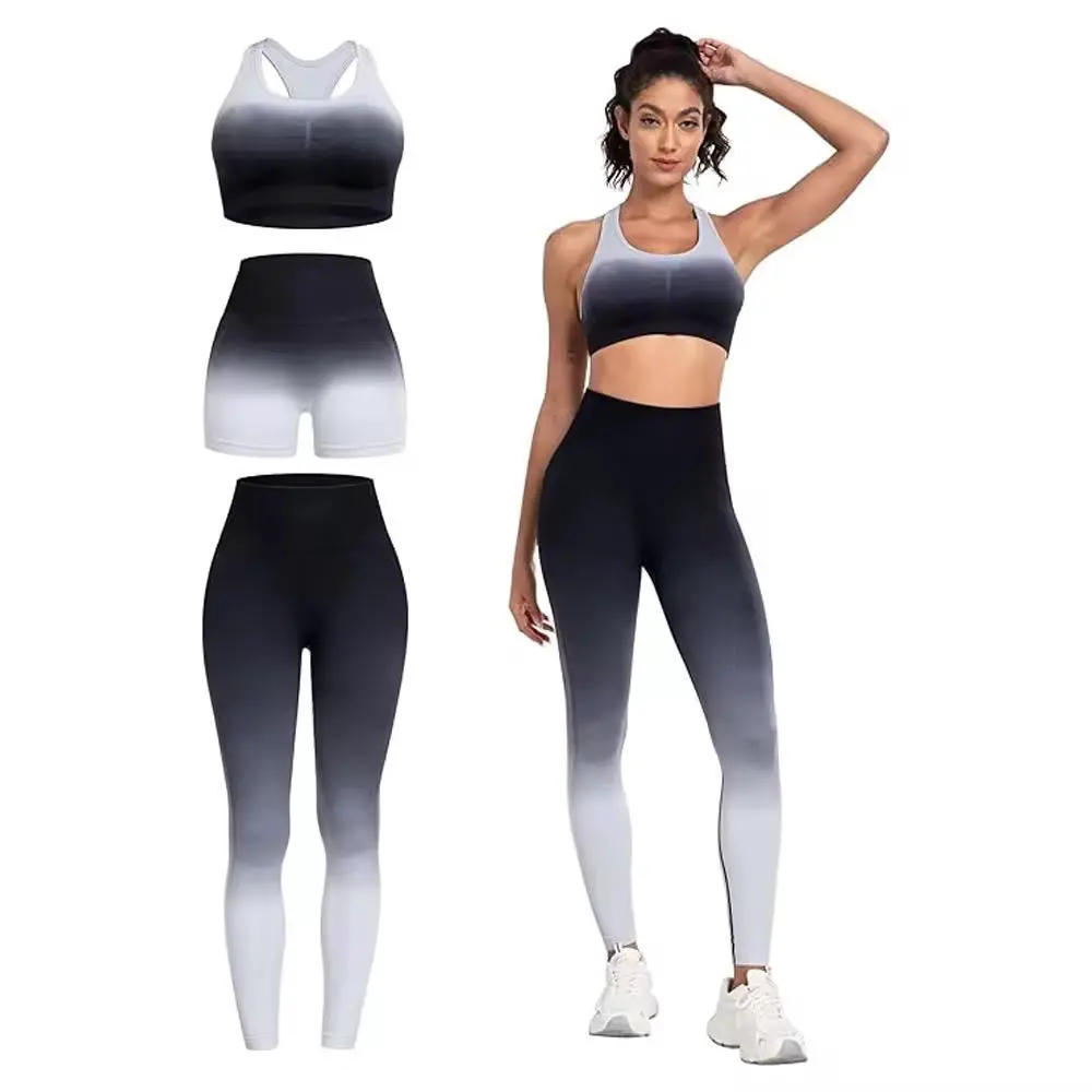 High Waist Two-Piece Fitness Yoga Pants Push up Vest Breathable Elastic Solid Sports Set for Women