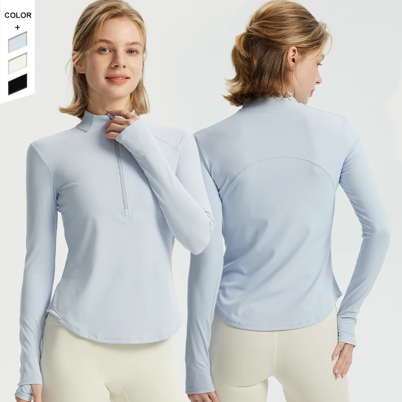 2025 New Autumn/Winter Women's Half Zipper Long Sleeve Fitness Fleece Tshirt Breathable Yoga Wear for Running Sports Training